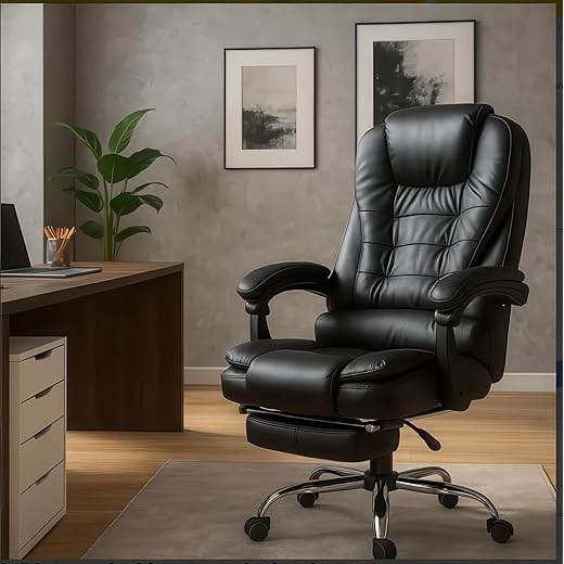 Cadeira de Escritório Presidente Com Apoio para os Pés e Encosto Ajustável