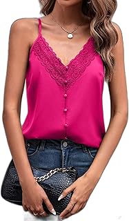 بلوزة كامي بازرار مزيفة من الدانتيل بلون متباين, هوت بينك، L، متعدد