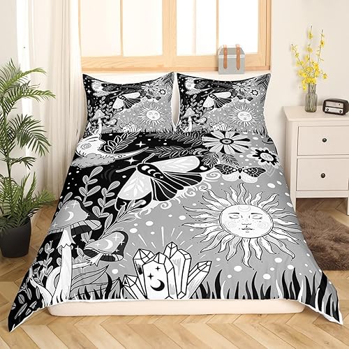 Miniatura 160 de Juego de funda de edredón de 3 piezas, diseño de hongos, diseño de hojas botánicas de acuarela y fresa, para niños, adolescentes, adultos, libélula