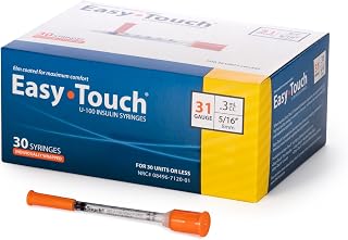 EasyTouch IW U-100 인슐린 주사기 (31G 0.3cc 0.3인치) - 30개 | 개별 포장, 30개 단위 용량, 0.8cm(0.3인치) 바늘 길이, 정확한 투여를 위한 대담한 표시, 일회용, 100개 박스