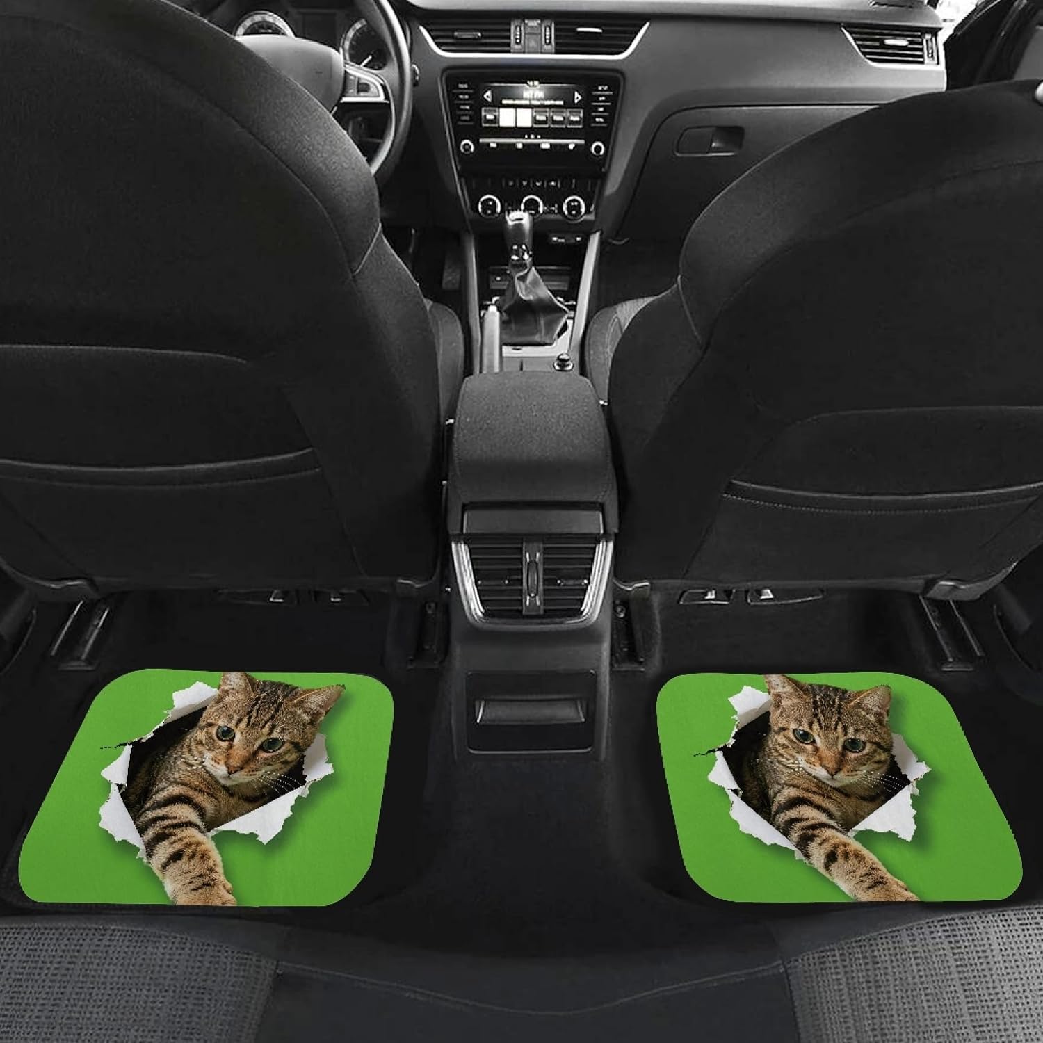 Amzbeauty Tabby Cat Print Car Floor Mats Full Sets Funny Design Auto Accessories All Weather Protector Auto Carpet Mats with Non Slip Backing