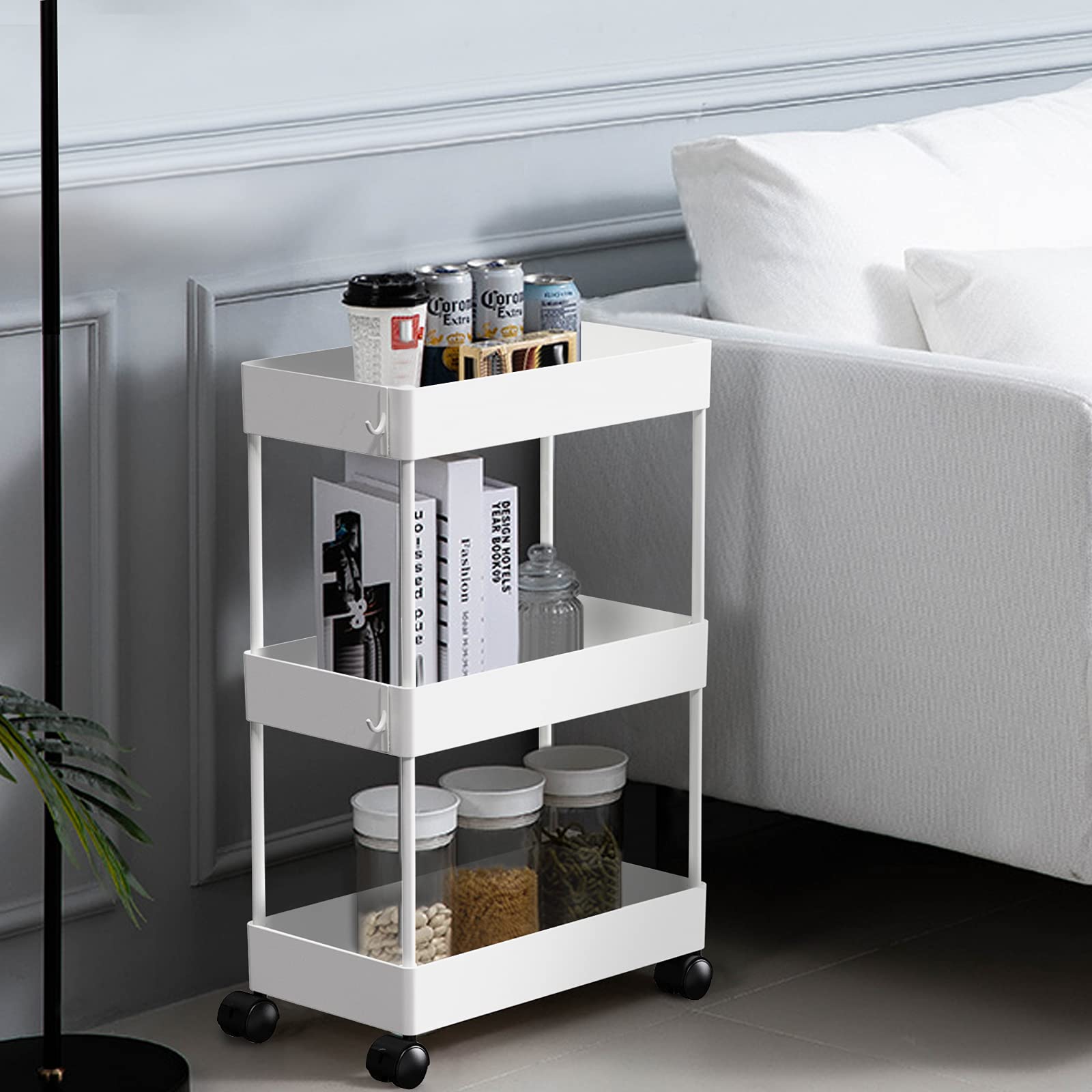 AOJIA Slim Storage Cart, 3 Tier Slide Out Storage Cart Bathroom Storage