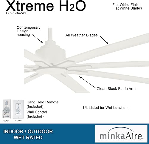 Miniatura 3 de Minka-Aire F896-84-WHF, Xtreme H2O Ventilador de techo de 84 pulgadas, acabado blanco plano con control remoto y control de pared adicional