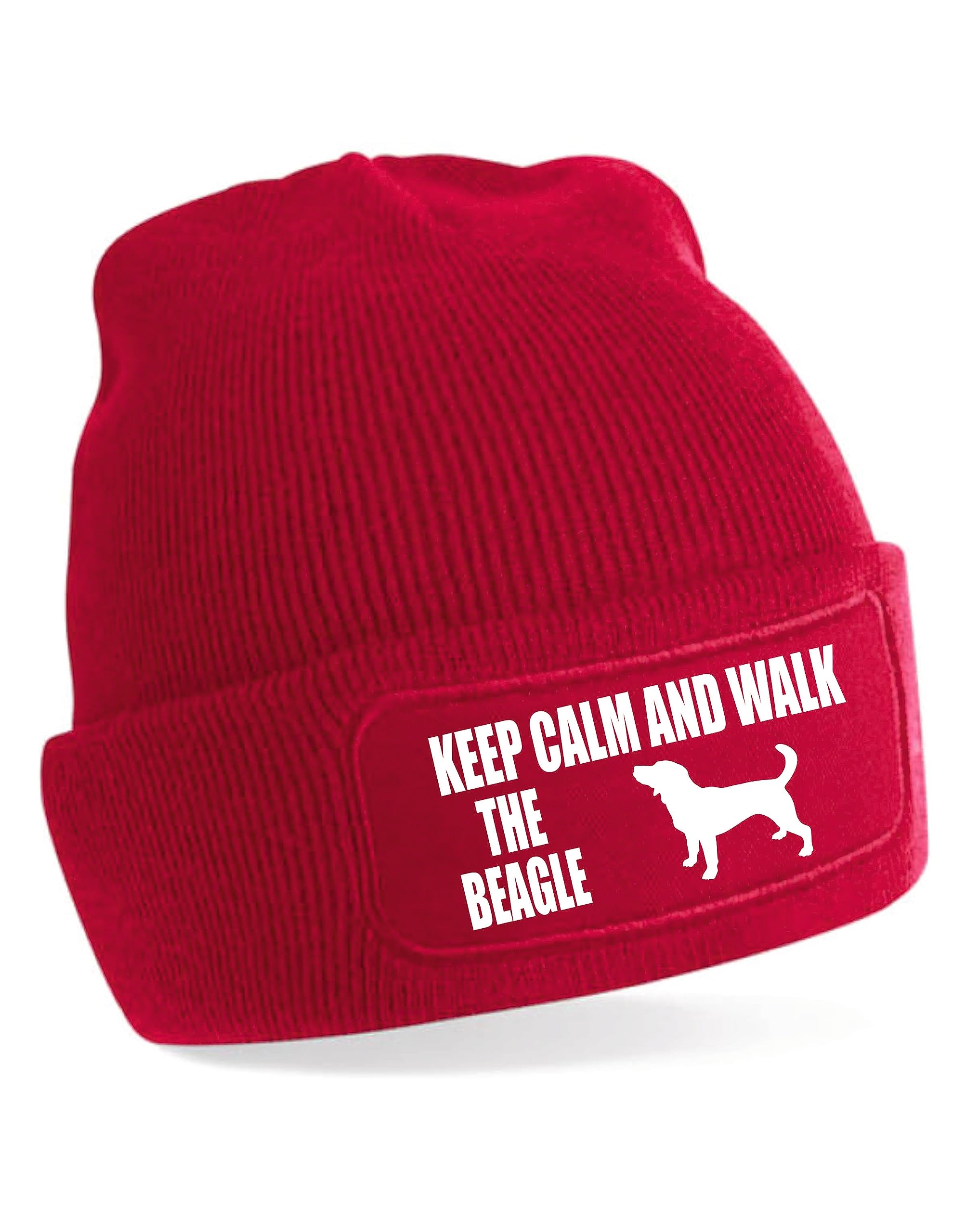 Print4U Keep Calm & Walk The Beagle Beanie Hat Dog Lovers Gift for Men & Ladies Red
