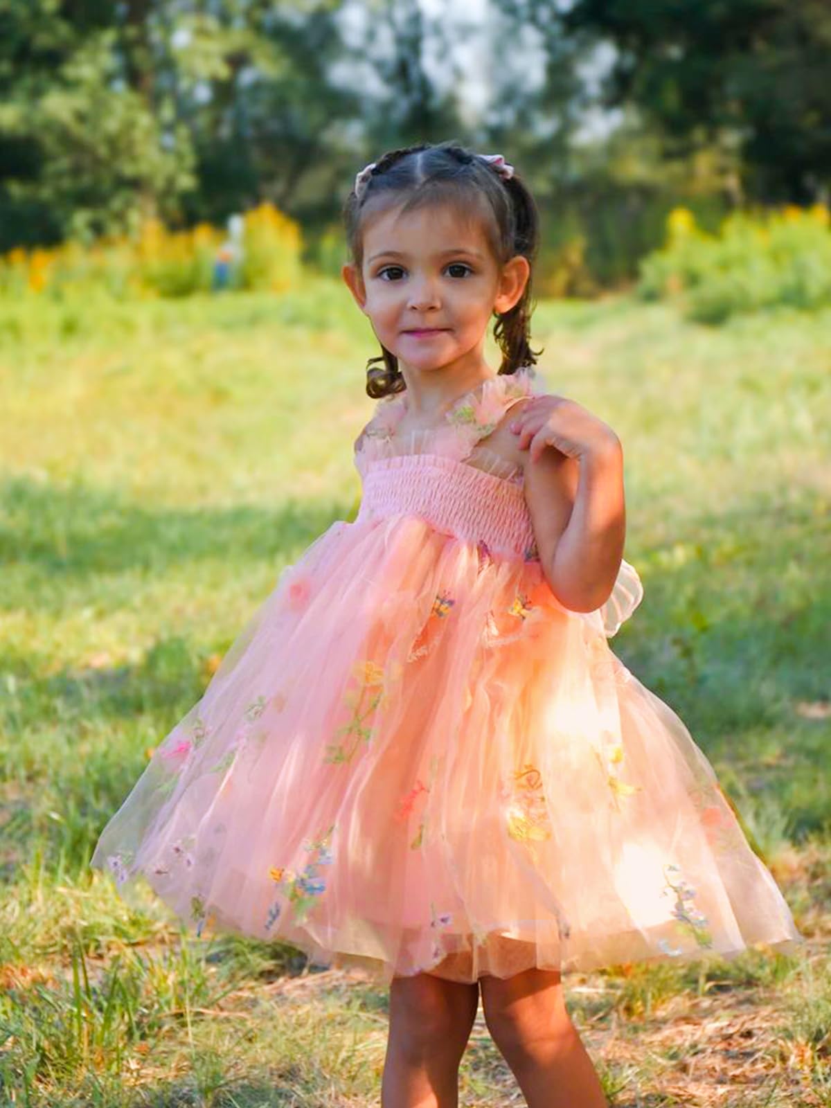 Miipat Robe Bébé Fille Tulle Papillon Jeune Enfant Fille L'été sans Manches Brodé Fleur Princesse Robe Fête de Mariage Robes d'anniversaire pour Fille