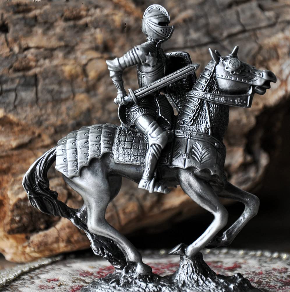 Statue de Chevalier médiéval, modèle de Sculpture de Guerrier Ornements en étain Classique Chevalier templier Chevalier croisé Cadeau de Statue