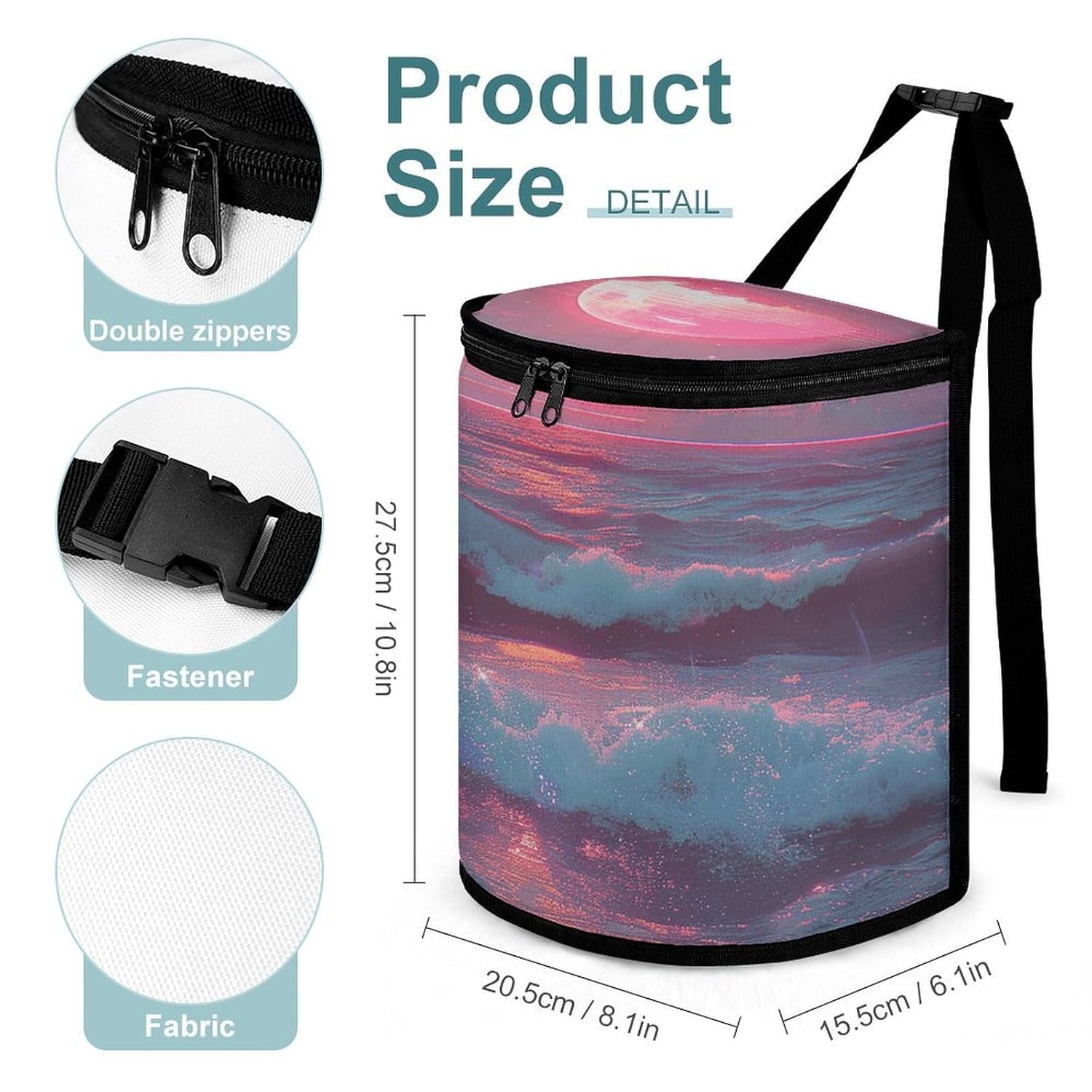 MUSM Leakproof Car Trash Can 2.5 Gallon, Durable Automotive Garbage Bag with Waterproof Liner, Waves and Sunset Trash Bag for Car, Truck, RV & Bathroom