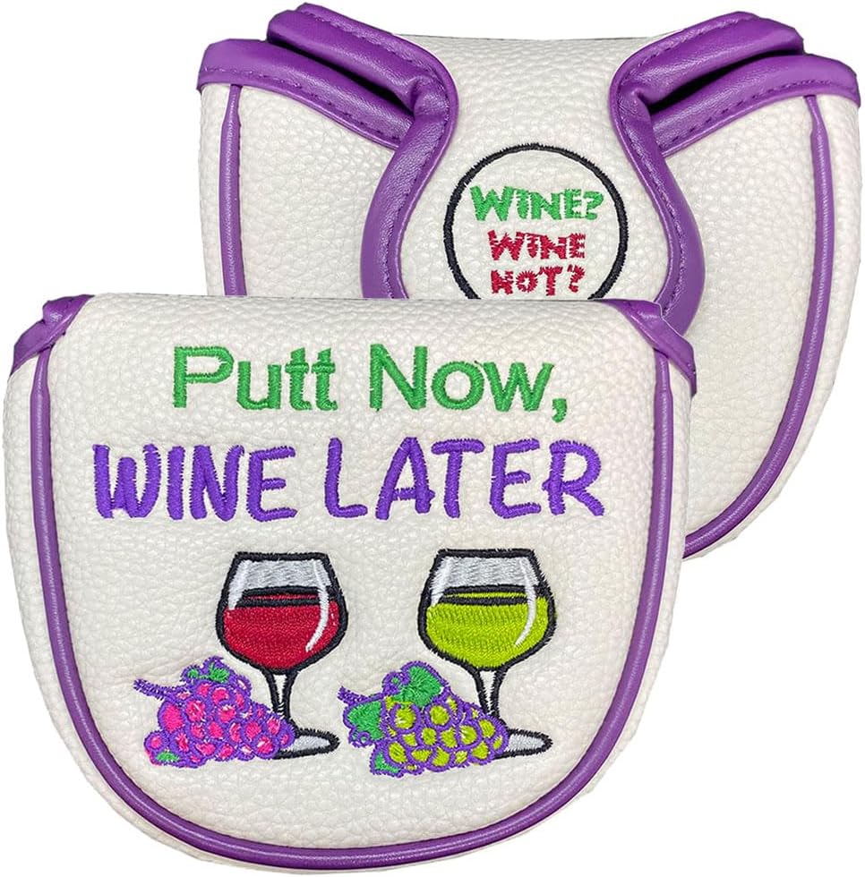Giggle Golf “Putt Now Wine Later” Golf Club Headcovers. Blade, Mallet & Hybrid Covers. Wine Lover Golf Accessories - Women’s & Men’s Novelty Headcovers.