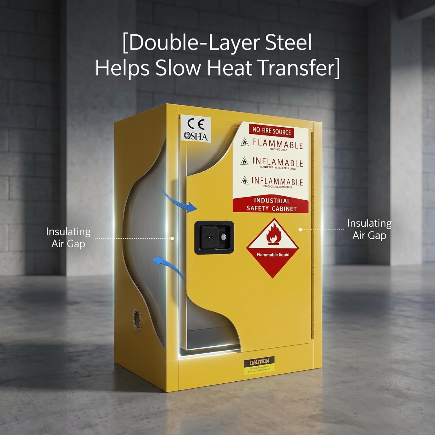 Hazardous Materials Storage Cabinet, Industrial 35" H × 18.11" W × 23.23" D Flammable Cabinet, 12 Gallon Capacity Flammable Liquid Storage Cabinet, Manual Self-Closing Space-Saving Fireproof Cabinet