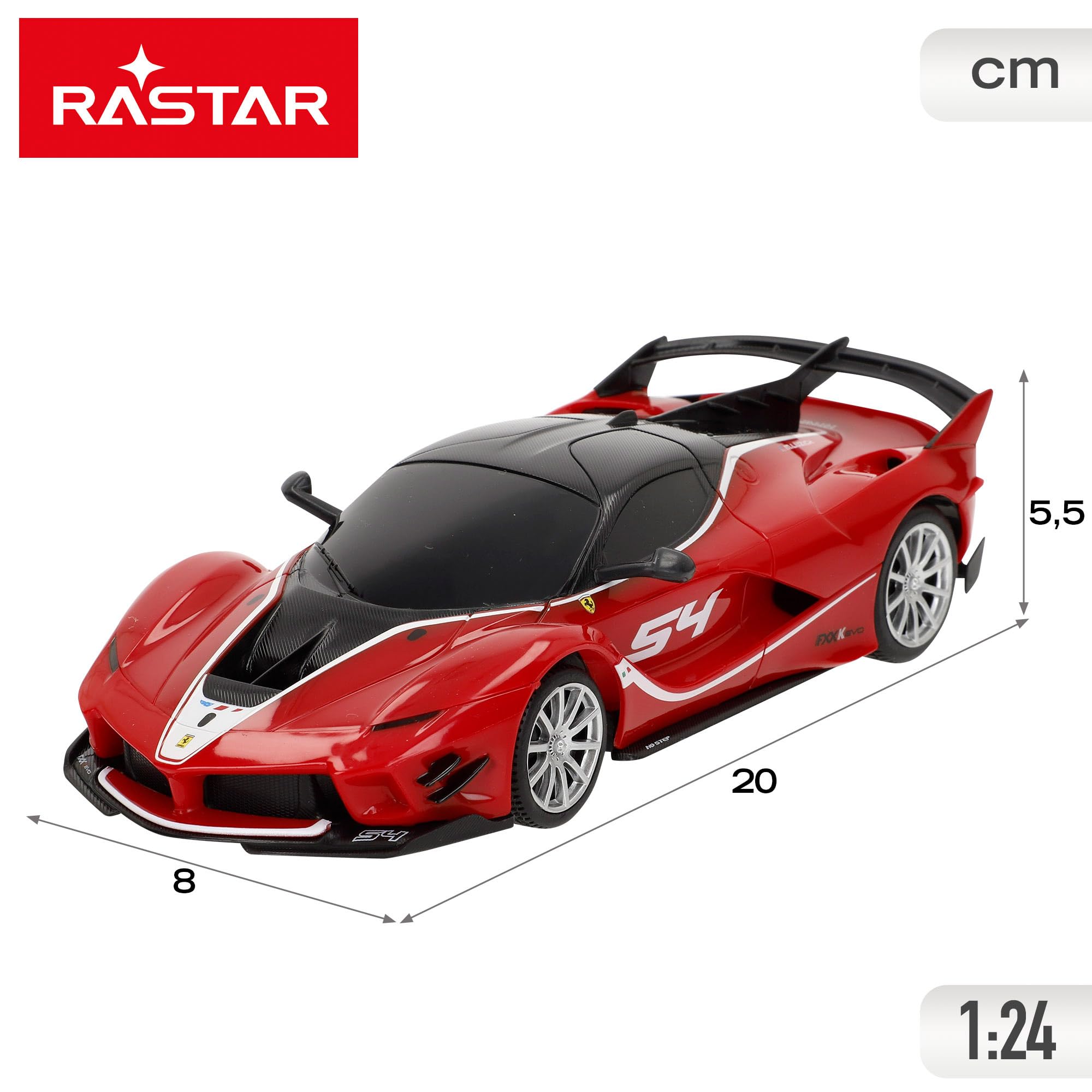 ColorBaby RASTAR Coche teledirigido Ferrari FXX K EVO, A Escala 1:24, con Licencia Oficial Ferrari, Mando a Distancia 2.4GHz, 6 Funciones de Movimiento, Requiere Pilas AA (46359)