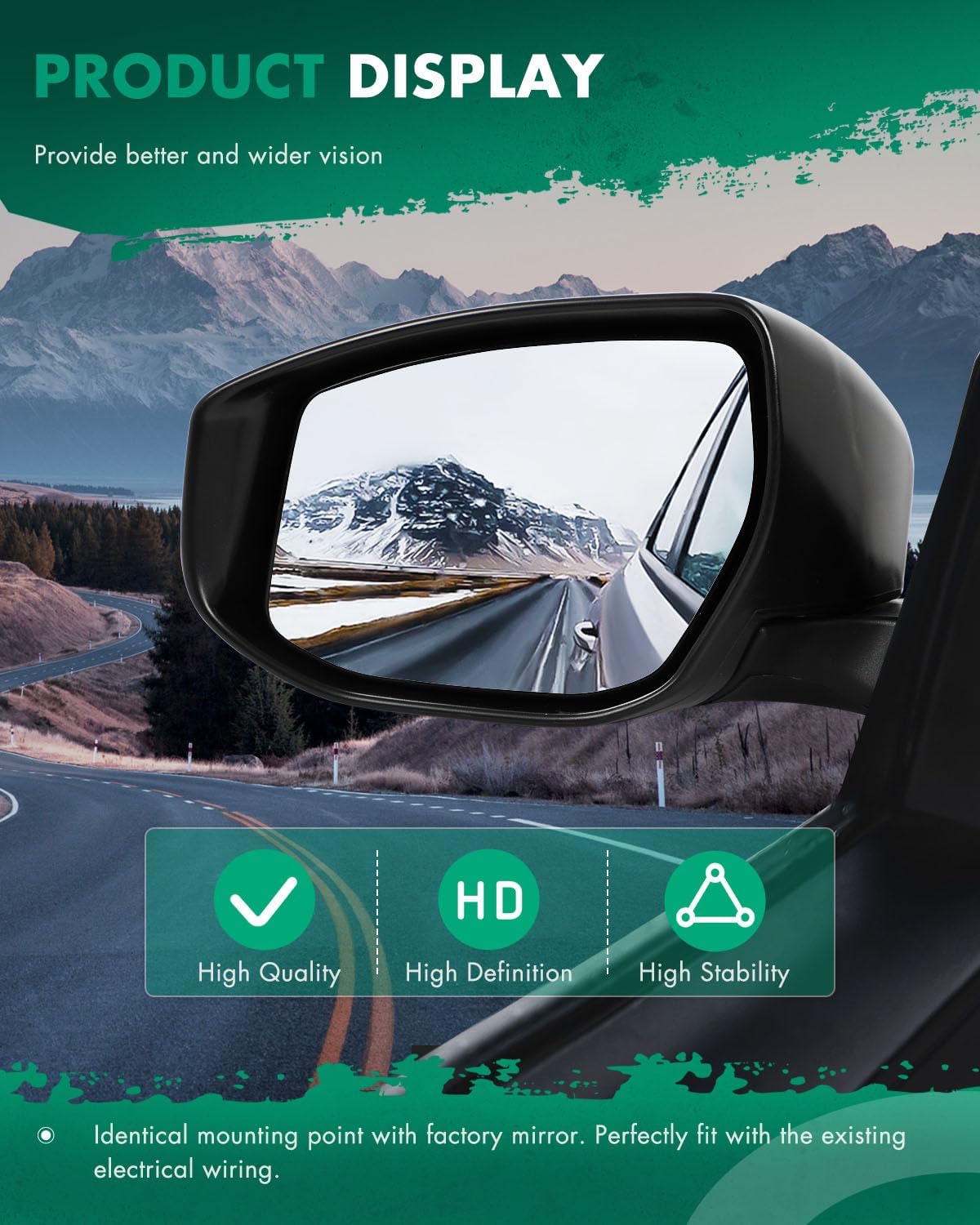 SCITOO Driver Side View Mirror Fit For Nissan For Altima 2013 2014 2015 2016 2017 2018 Sedan Sedan; Non-Heated; w/o Signal Lamp; w/Cover; PTM; Left Outside Exterior Mirror NI1320223 963023TH0A-PFM
