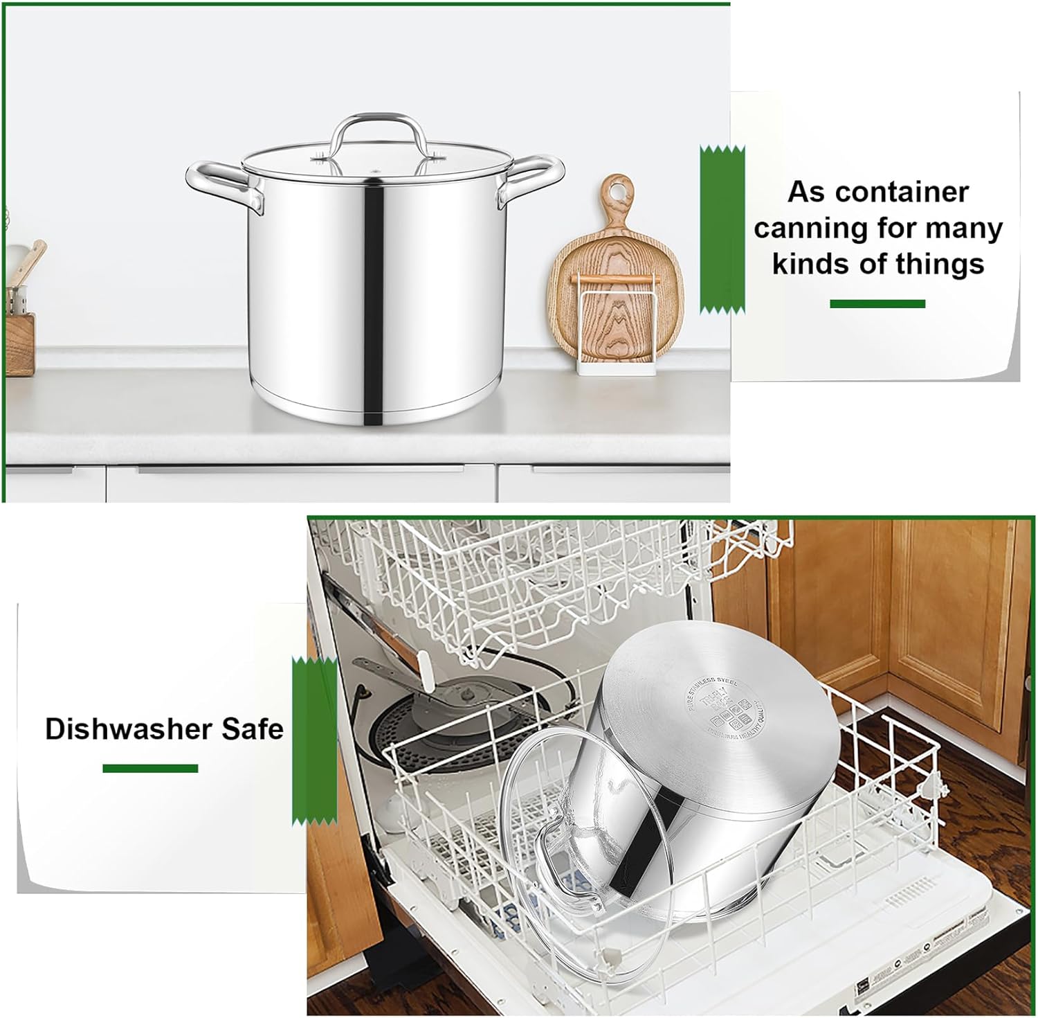 TeamFar 10QT Stock Pot, Stainless Steel Large Soup Cooking Pot & Lid with Tri-ply Bottom for Cooking/Boiling/Stewing, for Induction/Gas/Ceramic, Healthy & Heavy-Duty, Riveted Handles & Dishwasher Safe