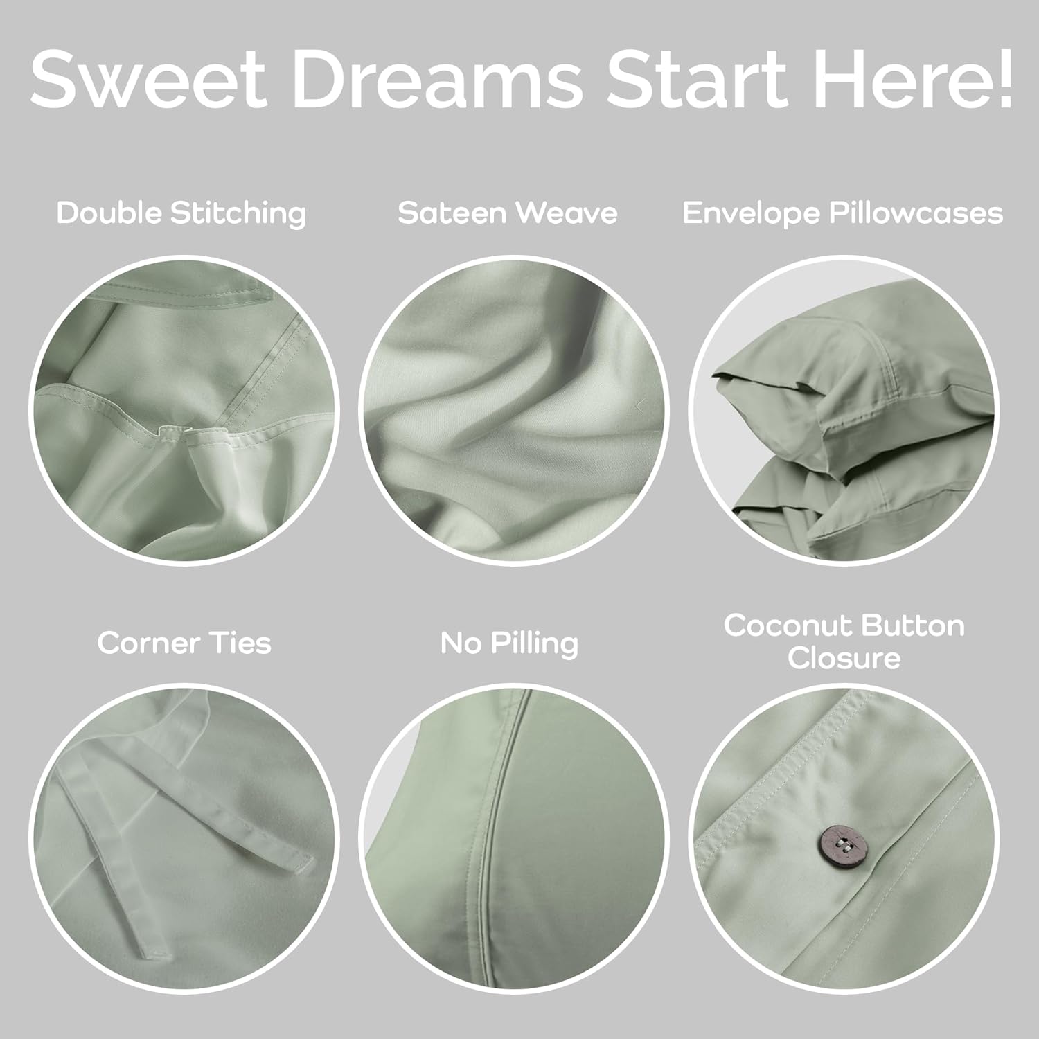 Duvet Cover Set - 100% Viscose Derived from Bamboo Duvet Cover Queen Size, 3 PC Luxury Cooling Duvet Cover for Hot Sleepers, Buttery Soft Comforter Cover & 2 PC Queen Pillowcases, Sage - Image 4