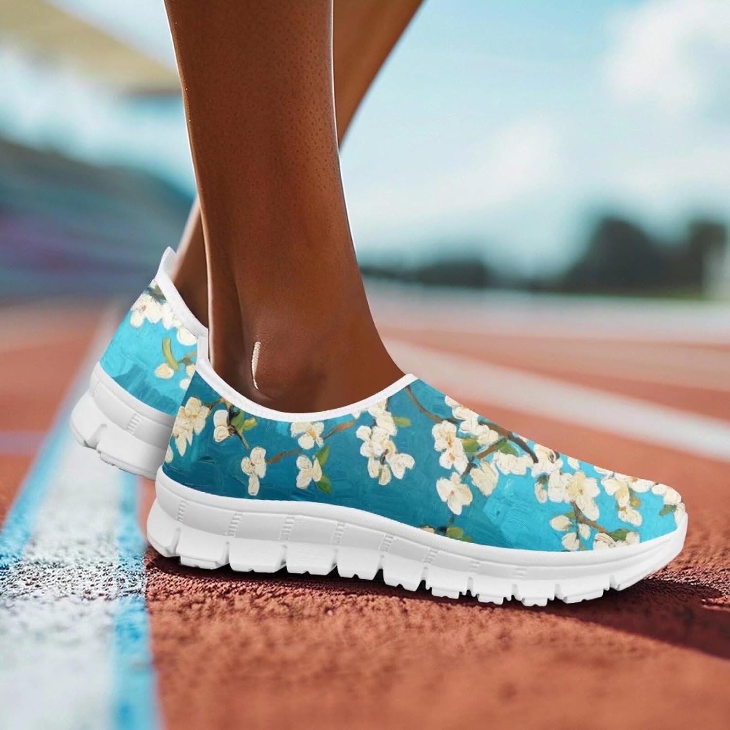 Doojoayie Almond Blossom Sneakers for Women Walking Shoes Size 5.5 Casual Shoes for Women Impressionist Travel Shoes Ladies Tennis Shoes for Jogging Workout - Image 2