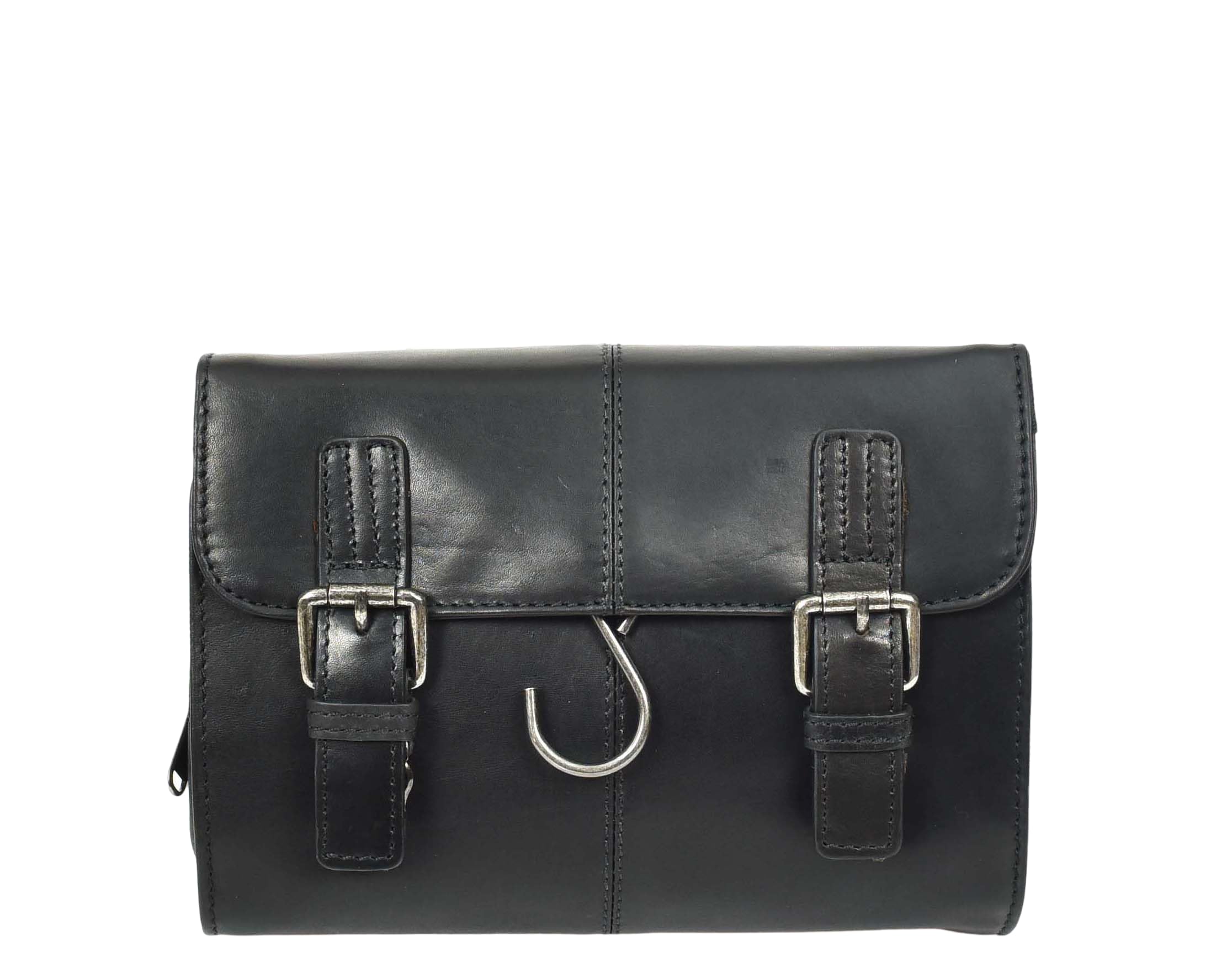 Real Leather Hanging Toiletry Wash Bag for Mens Travel Shaving Kit Pouch Cruise, Black, Small, Wash Bag