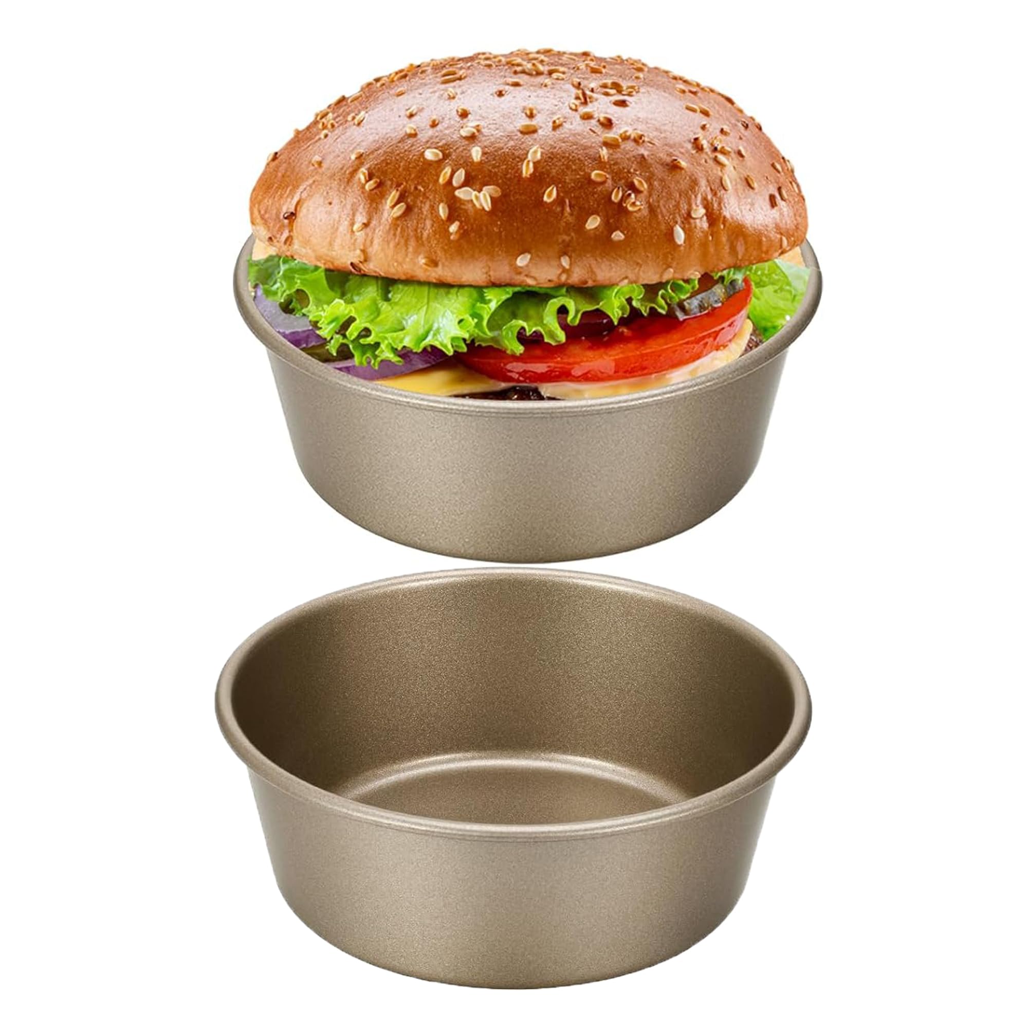 Gurlideo 4 Inch Mini Bread Hamburger Bun Molds Mini Pie Pan Tart Tins Cupcake Pan Air Fryer for Baking-2SETS