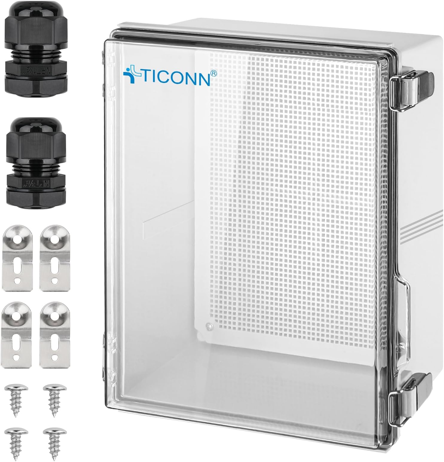 TICONN Outdoor Electrical Box Waterproof, Junction Box IP67 ABS Plastic Enclosure with Hinged Cover with Mounting Plate, Wall Brackets, Cable Glands (Clear, 17.7"x13.8"x7.9")