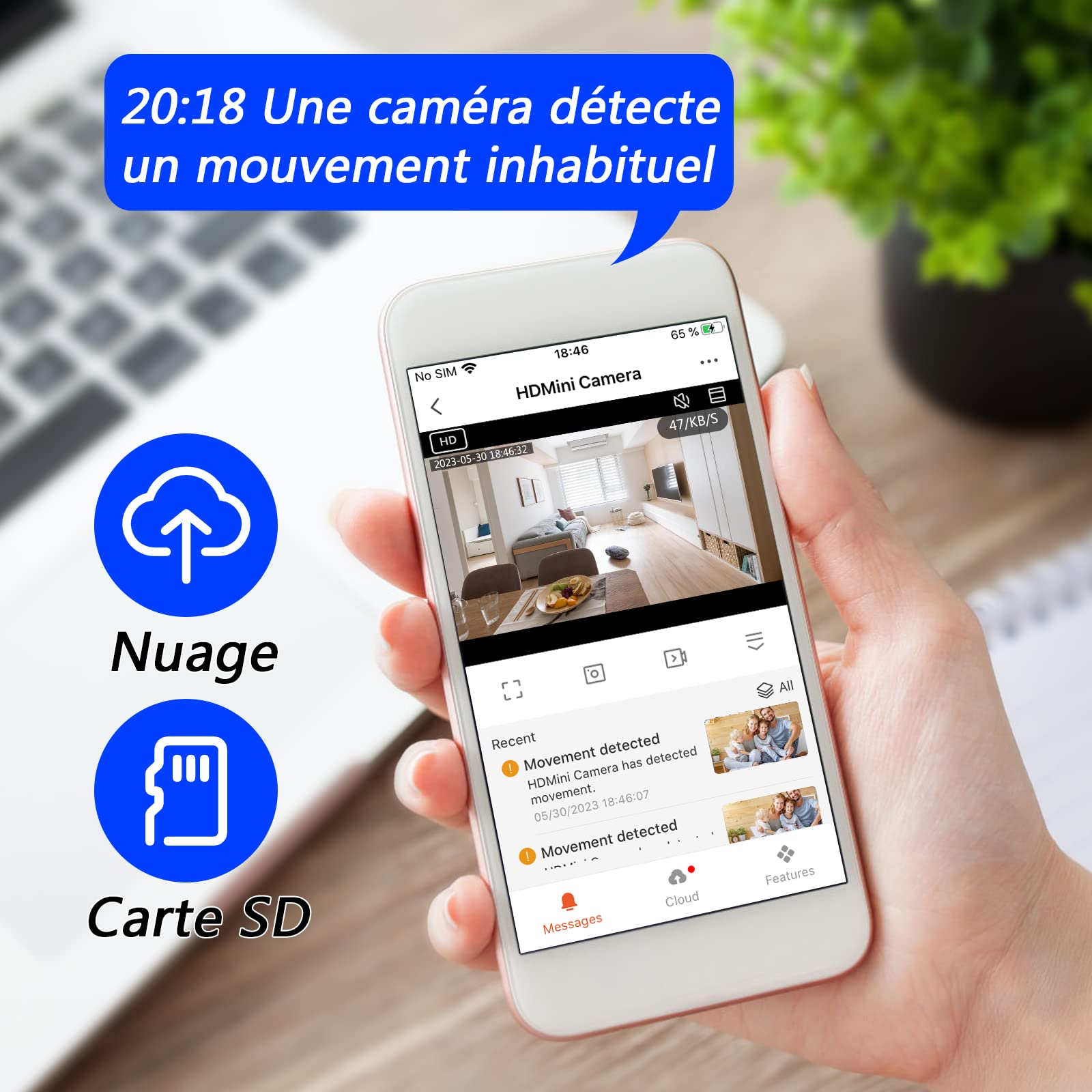 Caméra Cachée dans une Horloge, Caméra Cachée 5G WiFi, Mini Caméra Espion