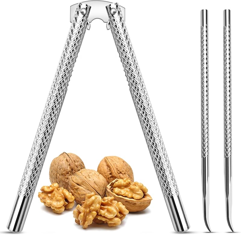 Artcome Juego de 3 cascanueces de acero inoxidable que incluye 1 cascanueces y 2 púas | Incluye 1 cascanueces y 2 púas Construcción duradera Diseño ergonómico, adecuado para nueces, cangrejos, langostas y camarones