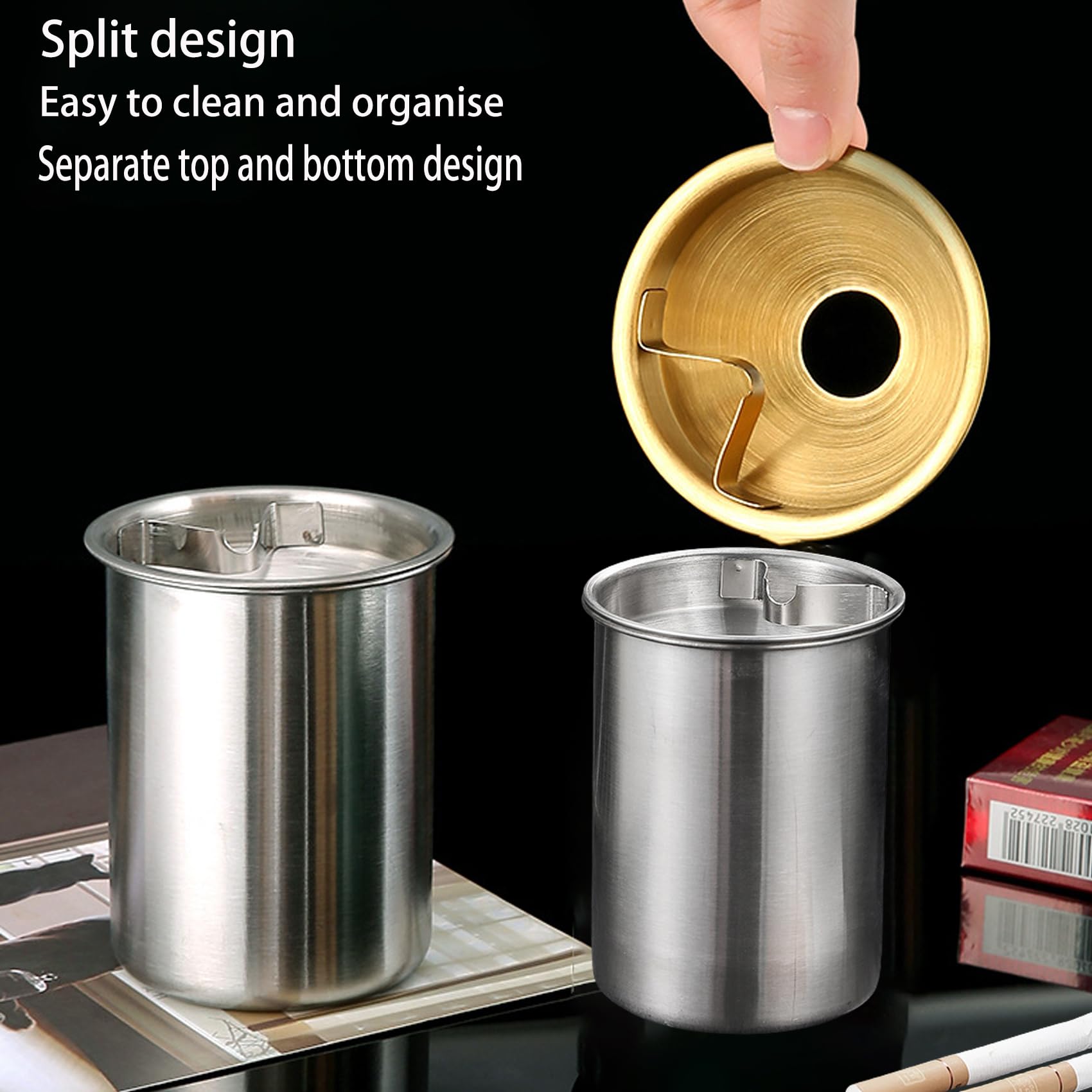 GZTFPQ Stainless Steel Ashtray, Windproof, Odor-Free, Silver, Casual, Indoor/Outdoor - Image 3