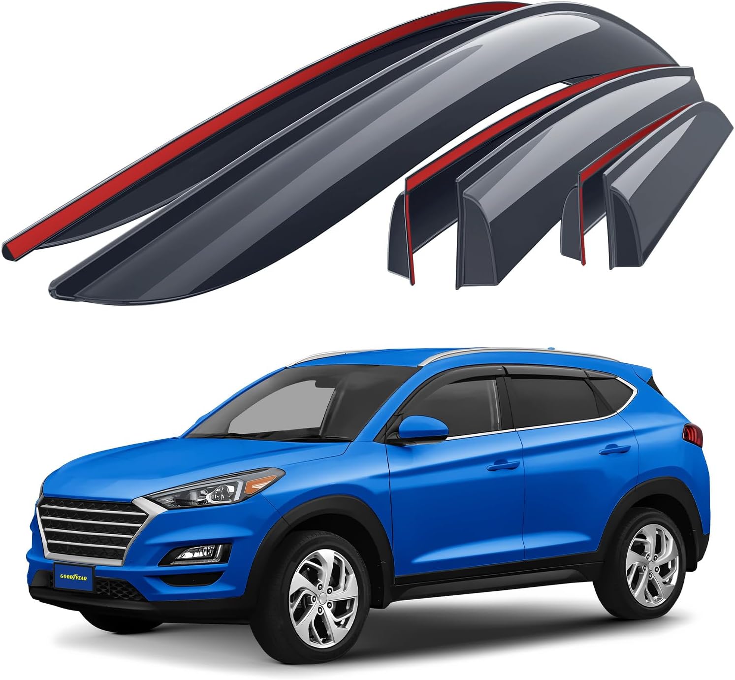Goodyear Shatterproof Window Deflectors for Hyundai Tucson 2016-2021, Tape-on Rain Guards, Window Visors, Vent Deflector Visor, Car Accessories, 6 pcs. - GY008834