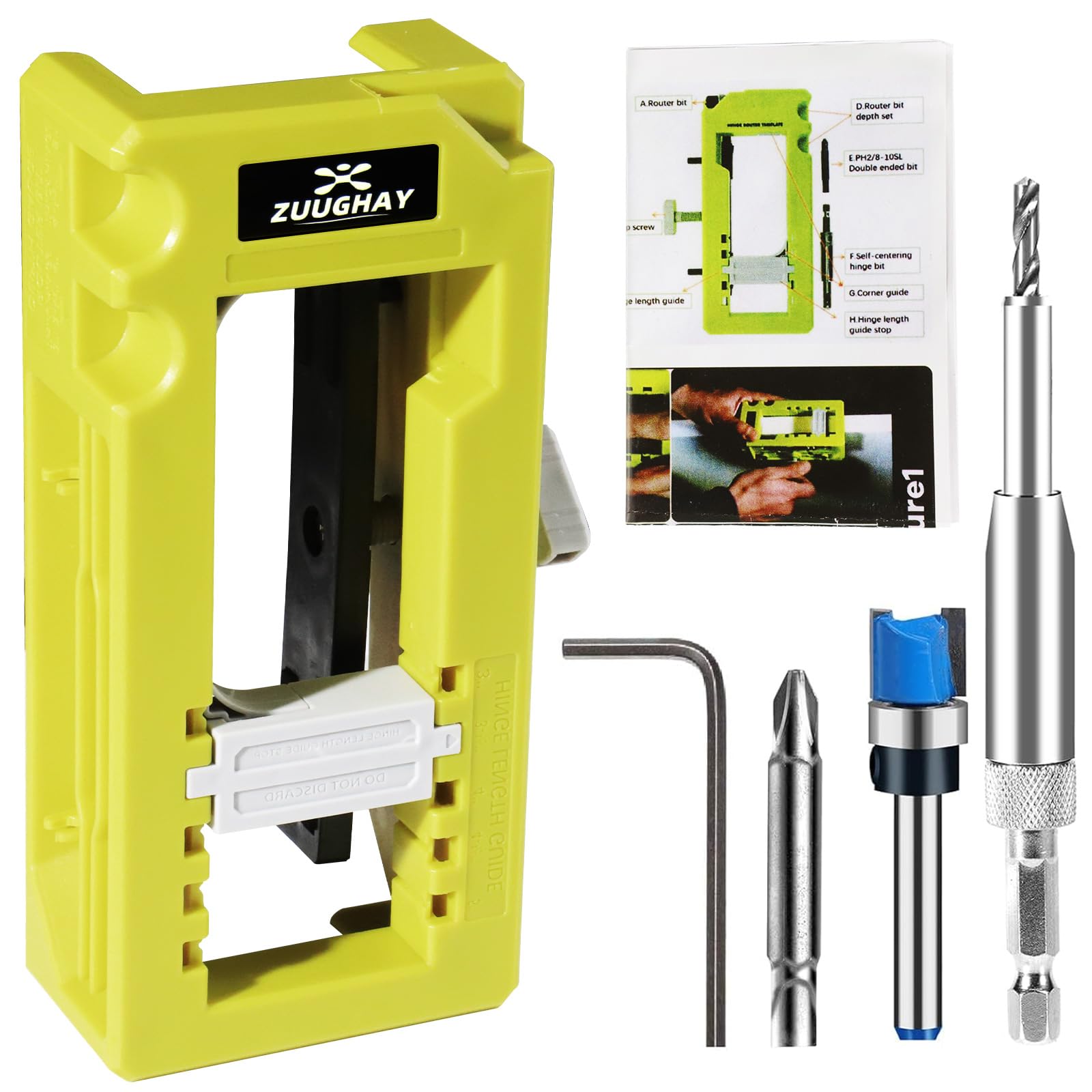 Door Hinge Jig, No Needed Hammer Door Hinge Router Jig, Door Hinge Ccutting Tool, Aadjustable Door Hinge Jig Kit for Router, Length 3” to 5” and Thickness 1/4” or 5/8” Hinges, Not Fit the Door Frame