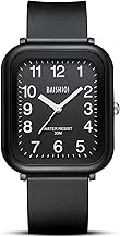 Men's Watch Women's Analogue Quartz Watch Waterproof Casual Wrist Watch for Men Rectangular Unisex with Black Silicone Strap