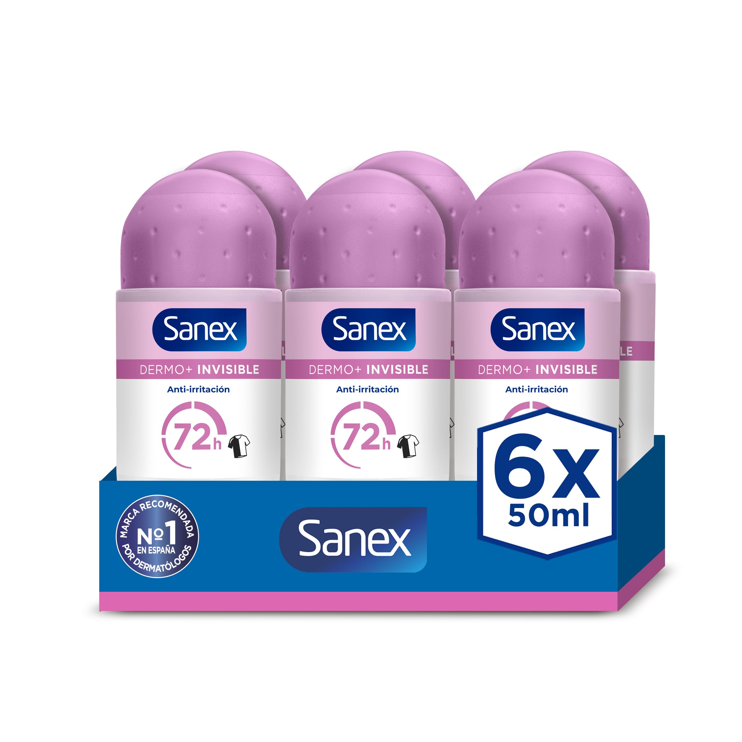 Sanex Dermo+ Invisible Desodorante Antitranspirante Roll-On 72 Horas 6 X 50ml – protección eficaz contra el sudor y el mal olor – dermatológicamente testado – protege de las manchas en oferta en Amazon