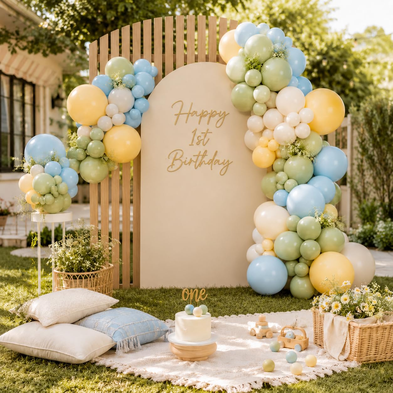 HILAVO Ballon Girlande Salbeigrün Blau 126 Stück Grüne Dusty Blau Gelb Beige Helium Luftballons Girlande Pastell Grün Blaue Sand Weiß Boho Ballons für Geburtstag Hochzeit Babyparty Safari Party Deko