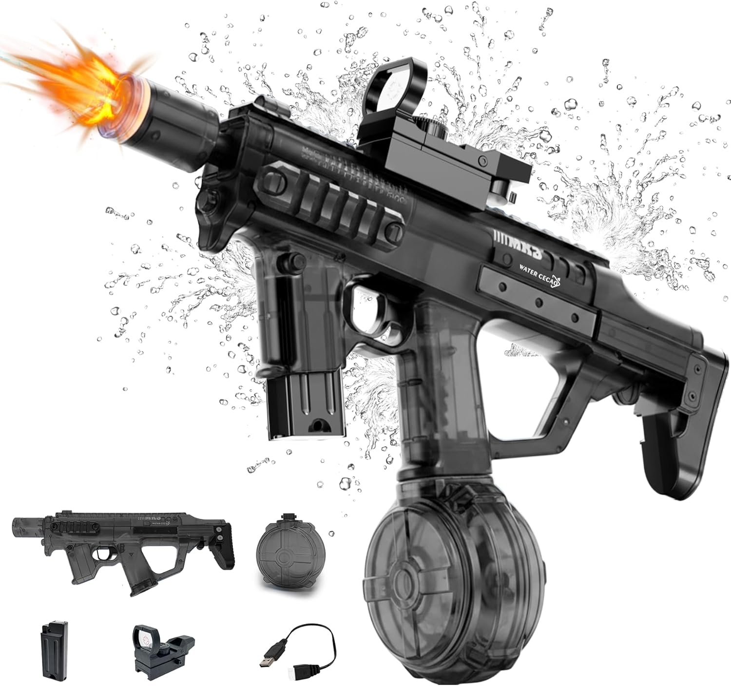 Electric Water Gun for Adults Kids - Fully Automatic Squirt Gun with Flashing Muzzle, 26 FT Long Range, Rechargeable Battery Powered Watergun, Powerful Water Pistol Summer Pool Water Battle Toys