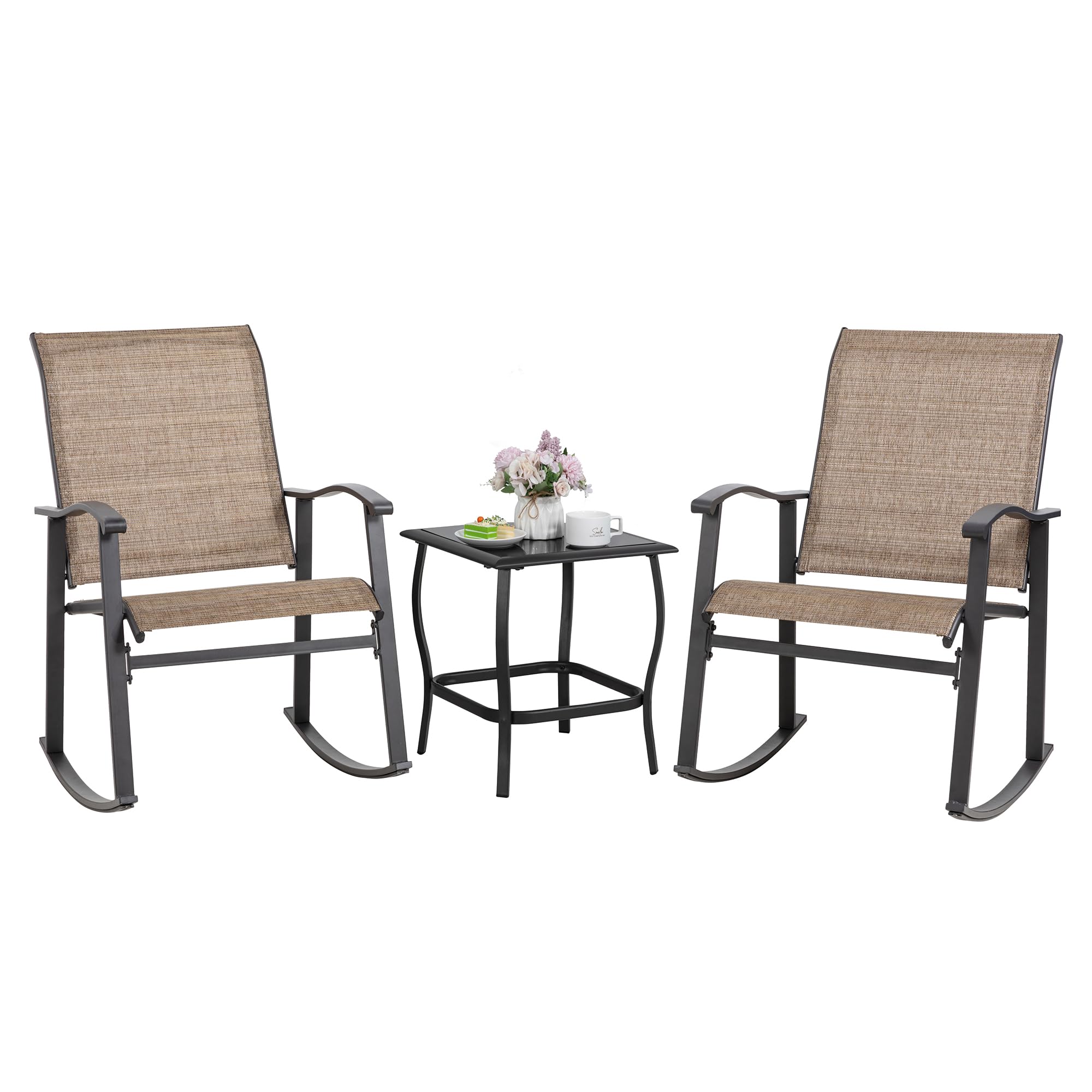 Shintenchi Rocking Chair Outdoor with Table, 3 Piece Rocking Patio Bistro Set