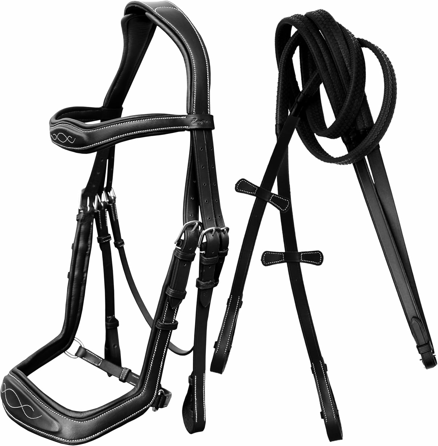 Exion Anatomic Hunter Jumping Bridle for Horses – Soft Padded English Bridle with Anti-Pressure Crownpiece, Rubber Grip Reins & Fancy Stitch – Comfort Fit for Training, Show & Competition