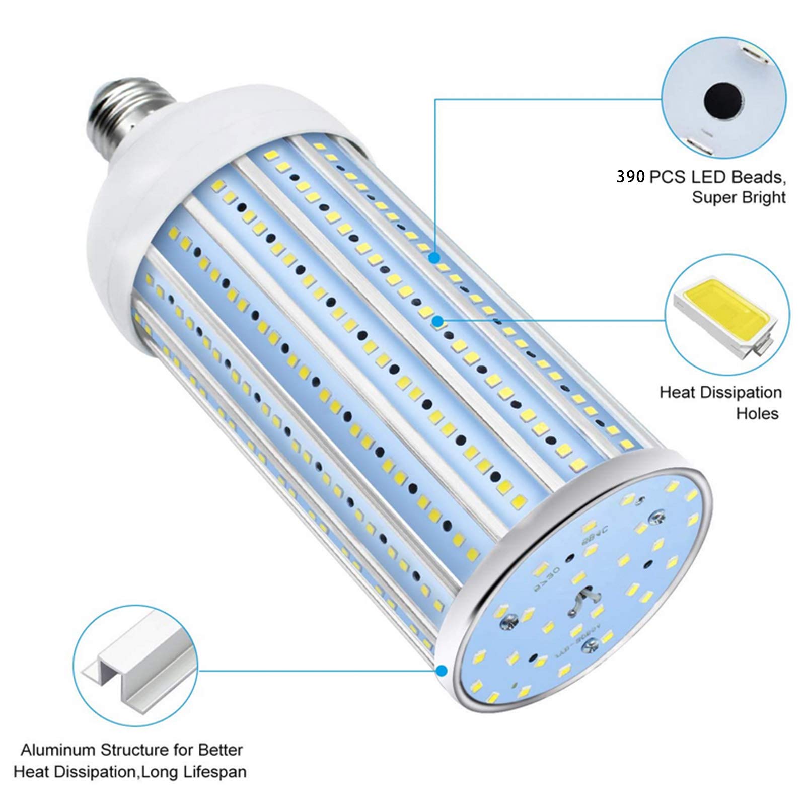 Bombilla LED maíz superbrillante 150 W, repuesto halogenuros metálicos CFL/HPS 600 W, larga duración sin radiación dañina, iluminación área almacén garaje bahía alta, frío