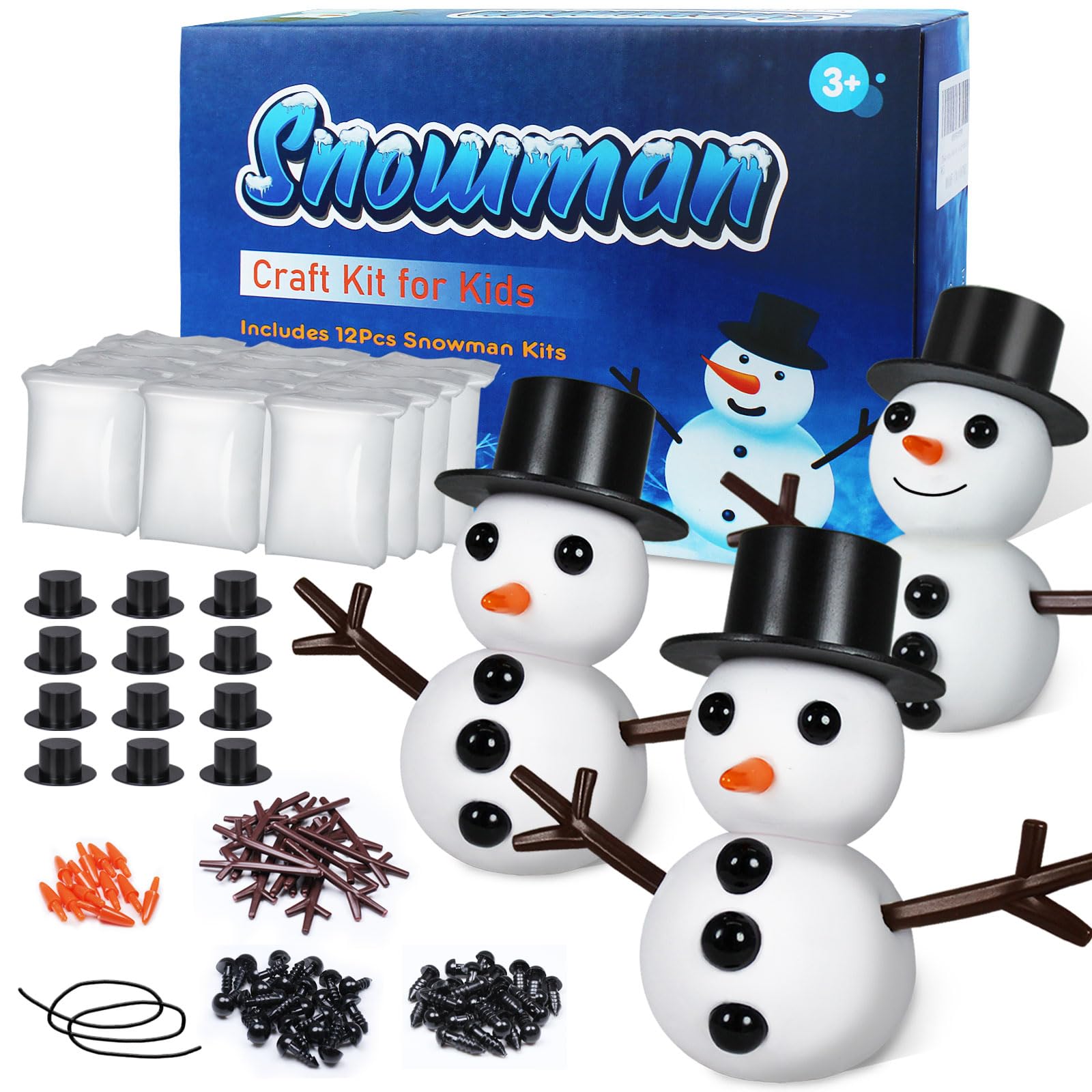 Paquete de 12 manualidades de muñeco de nieve para niños, kit de construcción de muñeco de nieve, kit de moldura de arcilla para manualidades de Navidad, regalo de Navidad, relleno de