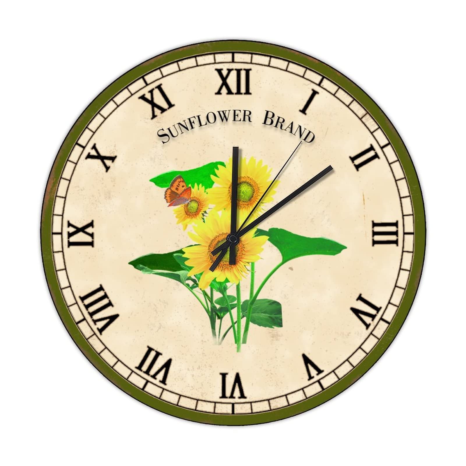Horloge murale rétro en bois motif fleur décoration vintage de salon et cuisine 38cm