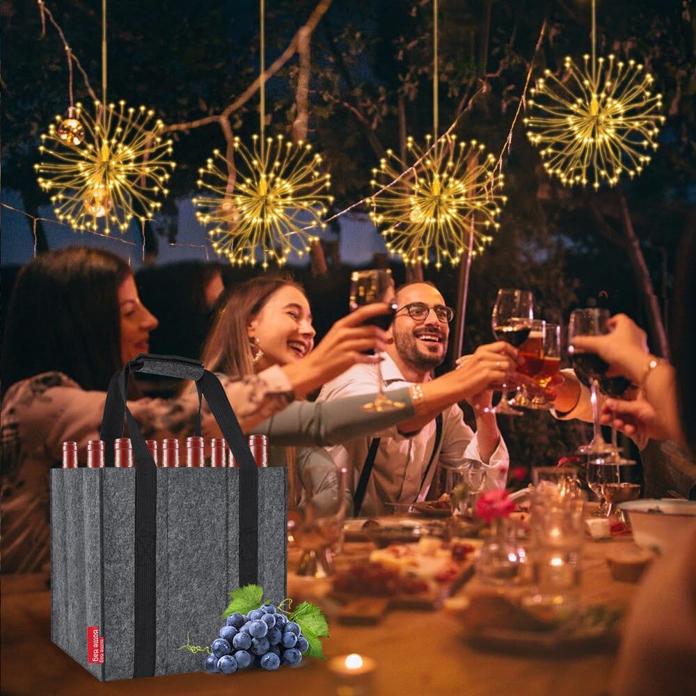 Eurhomewit Borsa per Bottiglie Vino Acqua in Feltro, 9 Scomparti Borse Porta Vino Portabottiglie, Borsa Trasporto per Vino Bottiglie in Vetro 1,5 litri, Riutilizzabile - Nero