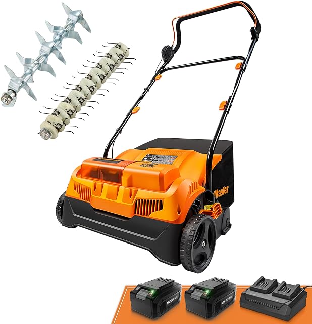 LawnMaster 48V MAX Brushless Cordless 16” 2-in-1 Dethatcher and Scarifier with Removable Thatch Collection Bag Quick-Fold