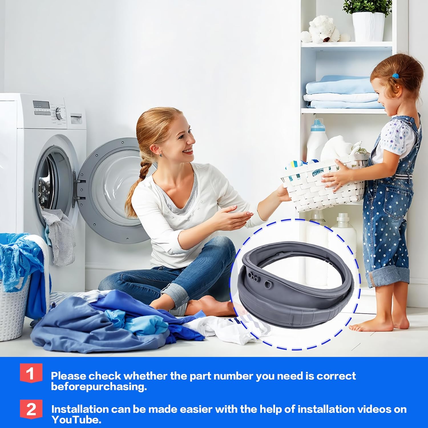 Upgraded MDS65736915 Washer Door Boot Gasket, Mds65736915 gasket Compatible with LG Washer Boot Gasket WM3500CW, WM3700HVA, WM3700HWA, WM3600HVA, WM3700HRA (MDS65736915)