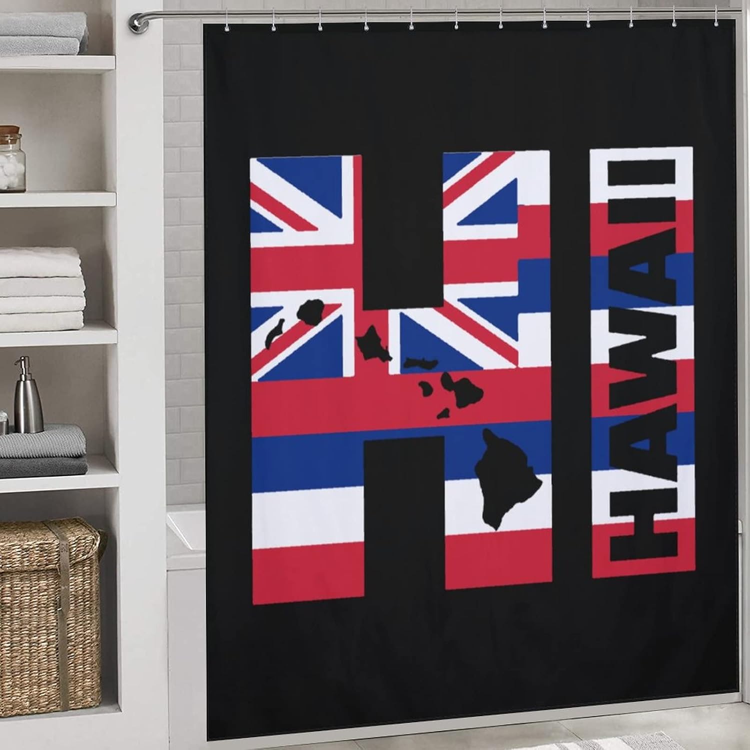 Hawaiian Hi Flag Funny Modern Shower Curtain Sets Resistant Waterproof Fabric Bathroom Decoration with Hooks 72x72Inch (183x183cm)