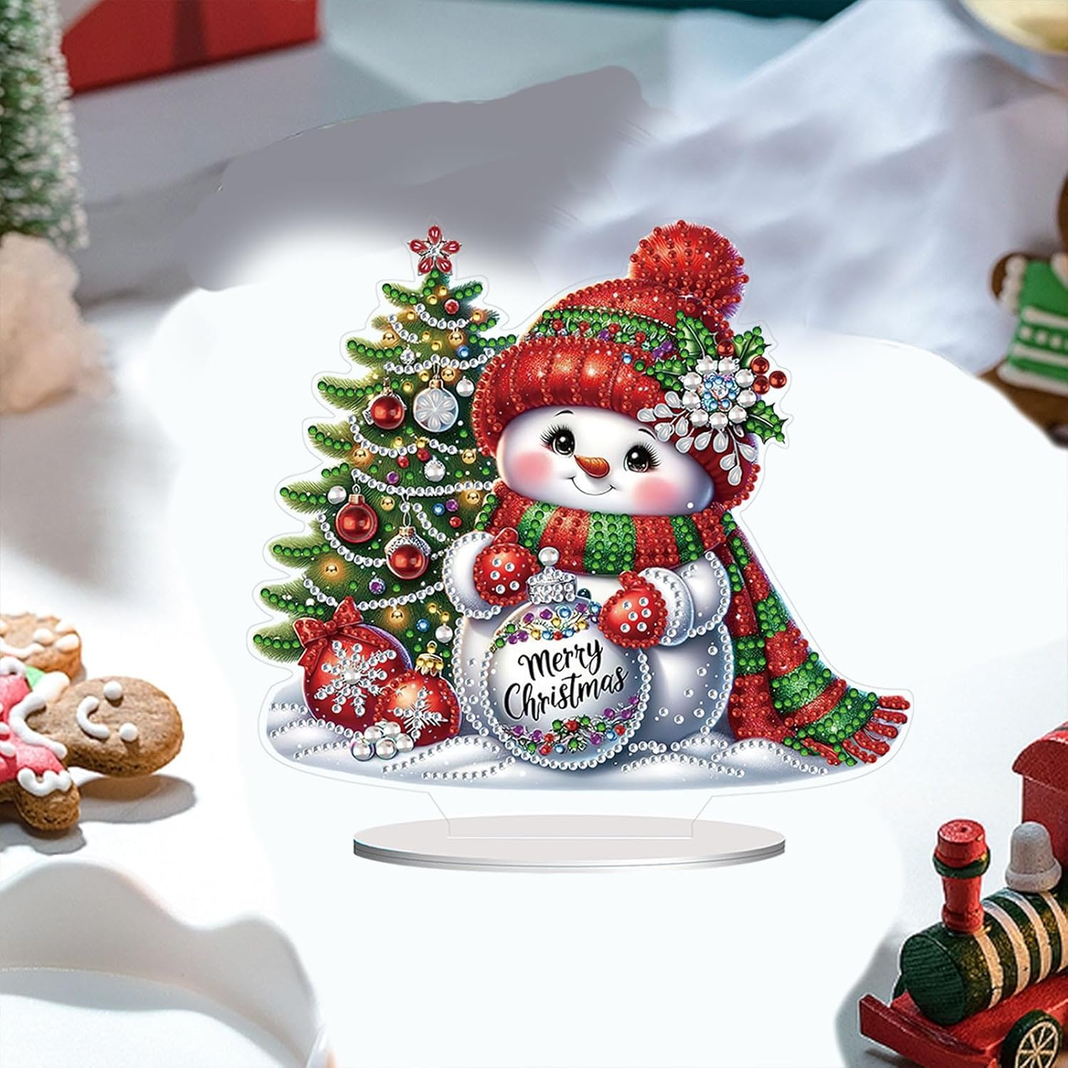 ARTopet 2Pcs DIY Diamond Desktop Ornament Christmas Special Shaped Crystal Diamond Art Painting Double Sided Pattern Single Sided Diamond Tabletop Ornaments Home Decor-Snowman02