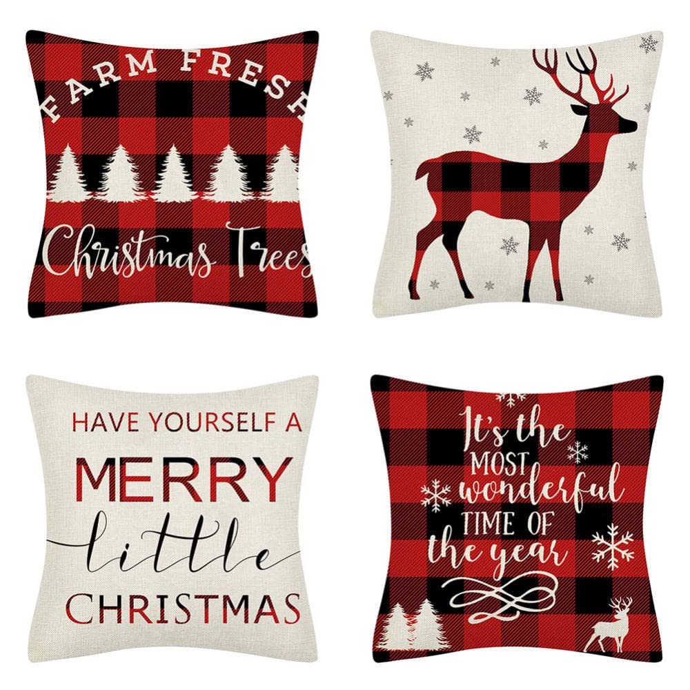 4 Piezas Funda de Almohada 65x65cm Ciervo Fundas de Cojín Terciopelo Sencillo y Decorativo para Sofá Camas Dormitorio Coche Lino Cojines Throw Pillow Covers （26x26in）