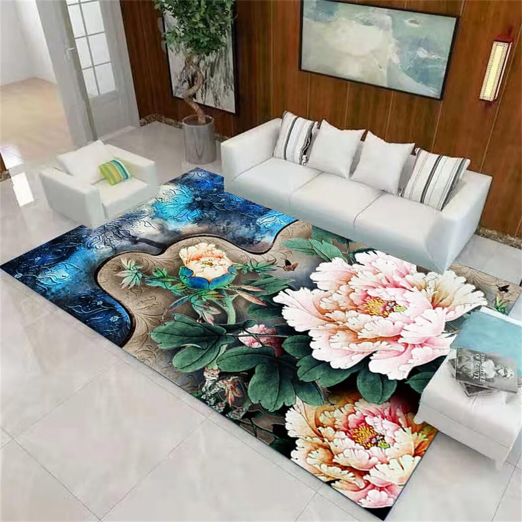 Tapis de chambre lotus rectangulaire et lavable en machine pour decoration de salon