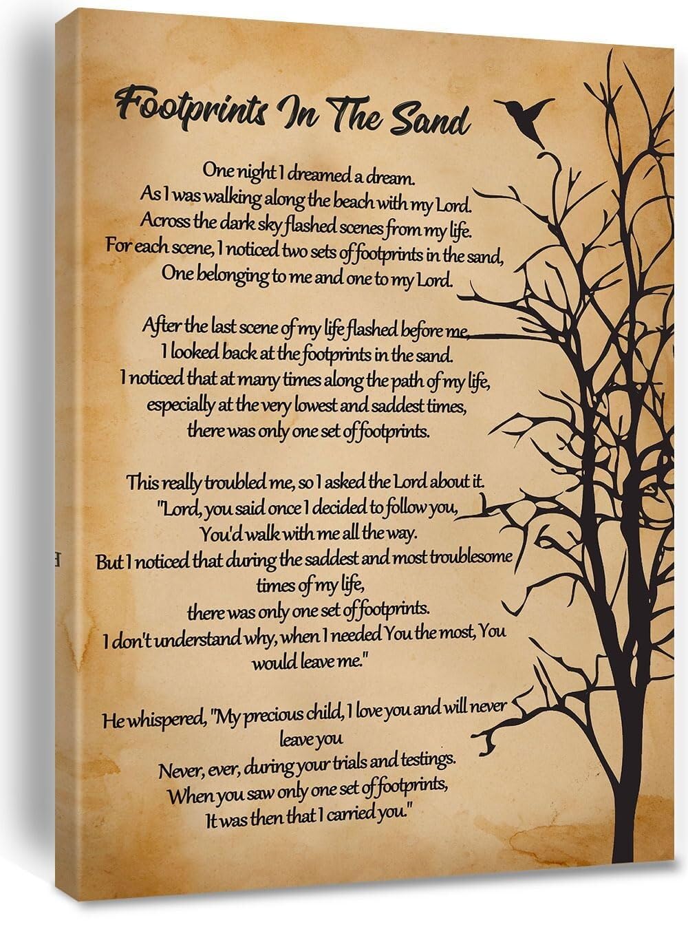XGINERFEX Retro Style Footprints in the Sand Religious Poem Canvas Art for Christian Home Decor(Framed,12x18inch(30x45cm))
