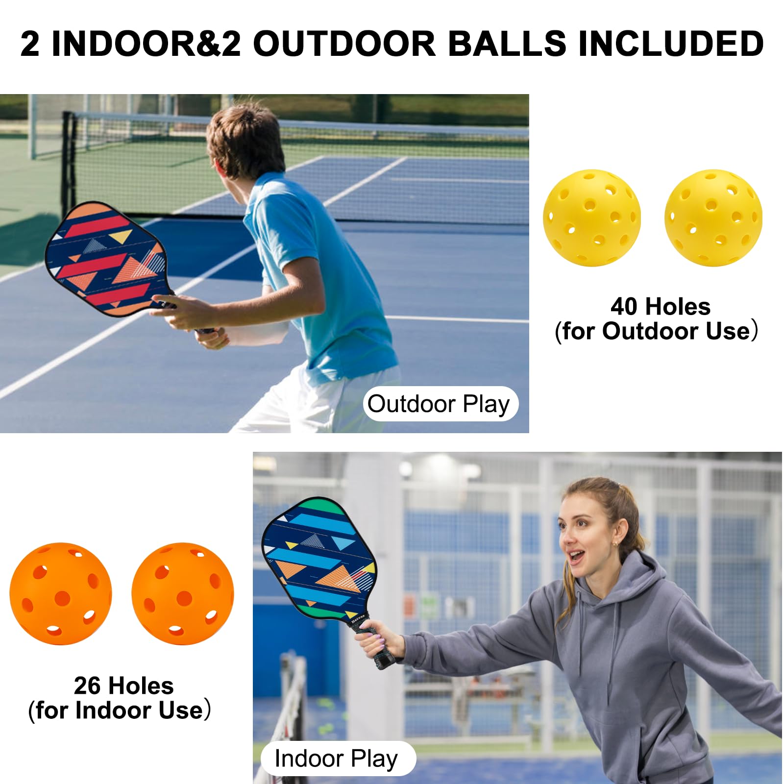 Set di 4 racchette da pickleball leggeri, 4 racchette da pickleball e 4 palline con borsa portatile per il trasporto