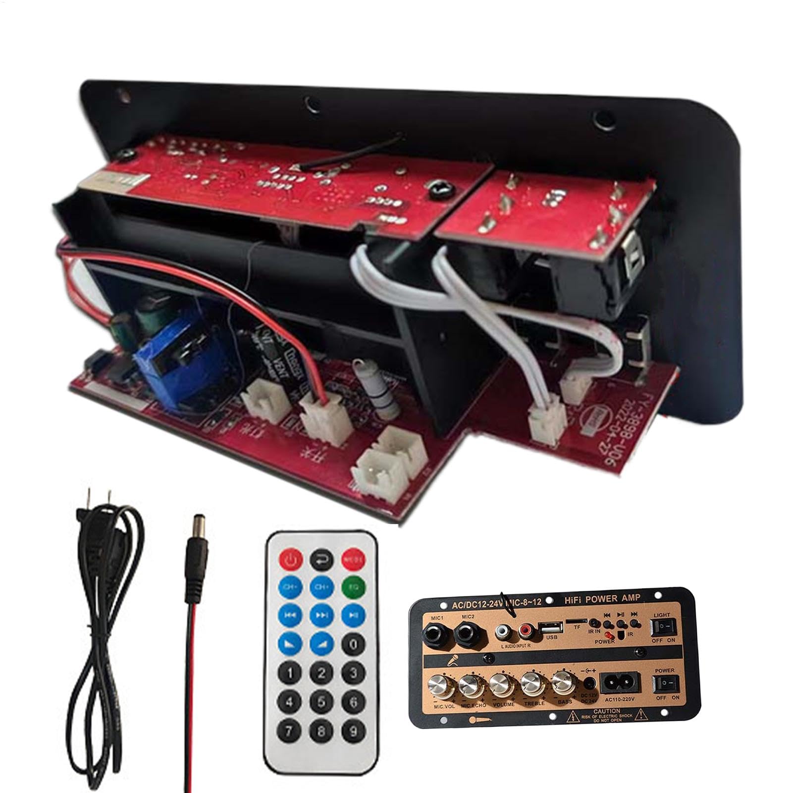 Hochleistungsverstärkerkarte, Auto-Leistungsverstärkerkarte, Stereo-AMP-Modul 12 V und 24 V mit digitaler Anzeige | Kabellose Lautsprecherkarte mit Fernbedienung,