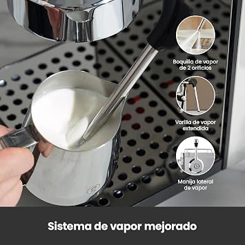 Gemilai Owl Espresso Machine, 15 Bar Professional Semi-Automatic Espresso Maker with Milk Frother Steam Wand & 57oz Removable Water Tank, Dual Display, for Cappuccino, Latte, G3006, Stainless Steel