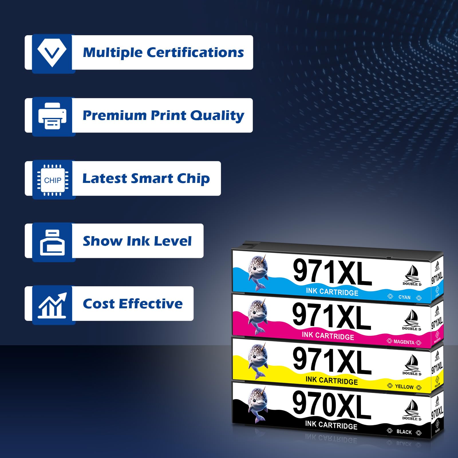 DOUBLE D 970XL 971XL pour HP 970 XL 971 XL Multipack Cartouches d'encre Compatible pour HP OfficeJet Pro X476dw X451dw X551dw X576dw Imprimante(1 Noir,1 Cyan,1 Magenta,1 Jaune)