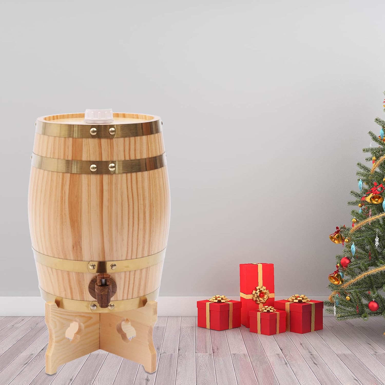 1.5L/3L/5L/10L Vintage Wood Timber Wine Barrel Dispenser for Brandy Tequila Whiskey Rum Port (Upright 5L)