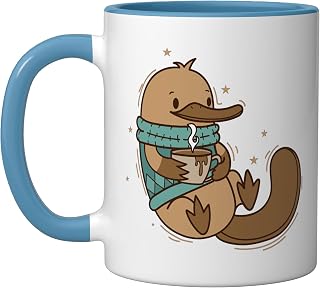 Platypus in Winter with Coffee Ceramic Mug, Blue/White