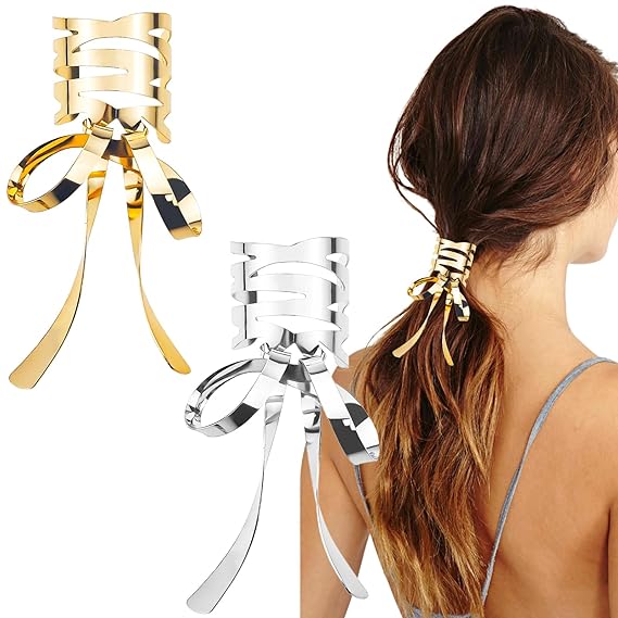 2 PACK Medium Irregular Bow Metal Hair Cuffs with